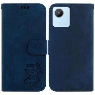For Realme C30 / C30s / Narzo 50i Little Tiger Embossed Leather Phone Case(Dark Blue)