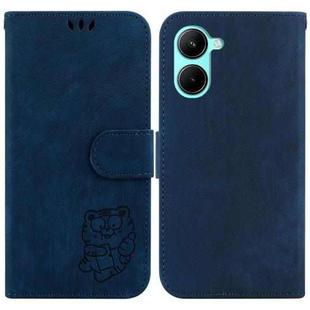 For Realme C33 Little Tiger Embossed Leather Phone Case(Dark Blue)