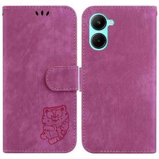 For Realme C33 Little Tiger Embossed Leather Phone Case(Rose Red)