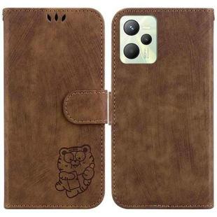 For Realme C35 Little Tiger Embossed Leather Phone Case(Brown)