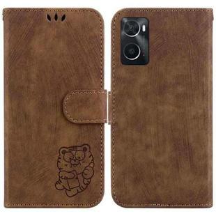 For Realme 9i / OPPO A76 4G / A36 Little Tiger Embossed Leather Phone Case(Brown)
