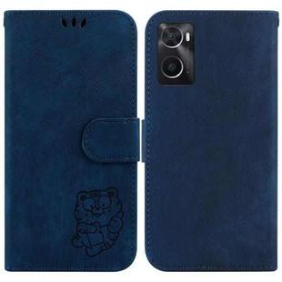 For Realme 9i / OPPO A76 4G / A36 Little Tiger Embossed Leather Phone Case(Dark Blue)