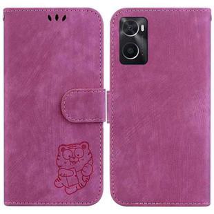 For Realme 9i / OPPO A76 4G / A36 Little Tiger Embossed Leather Phone Case(Rose Red)