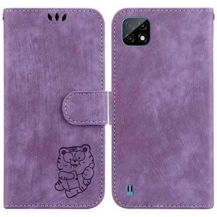For Realme C20 / C11 2021 Little Tiger Embossed Leather Phone Case(Purple)