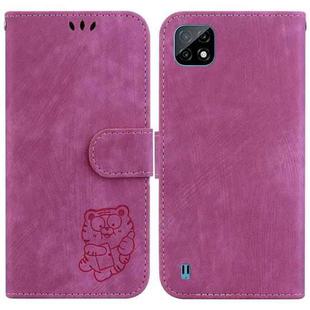 For Realme C20 / C11 2021 Little Tiger Embossed Leather Phone Case(Rose Red)