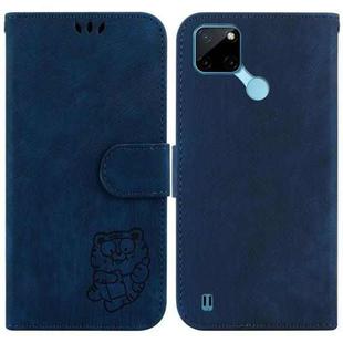 For Realme C21Y Little Tiger Embossed Leather Phone Case(Dark Blue)