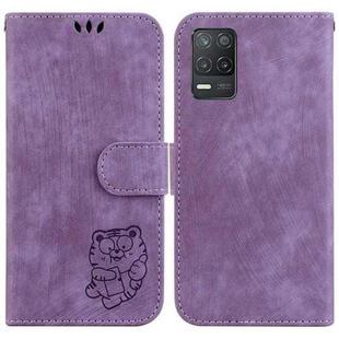 For Realme 8 5G Global / V13 5G Little Tiger Embossed Leather Phone Case(Purple)