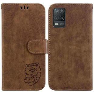 For Realme 8 5G Global / V13 5G Little Tiger Embossed Leather Phone Case(Brown)