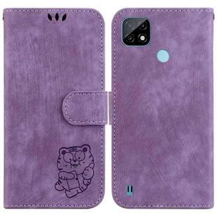 For Realme C21 Little Tiger Embossed Leather Phone Case(Purple)