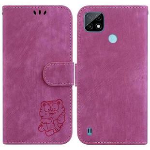 For Realme C21 Little Tiger Embossed Leather Phone Case(Rose Red)