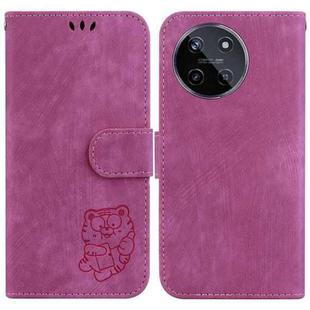 For Realme 11 4G Global Little Tiger Embossed Leather Phone Case(Rose Red)