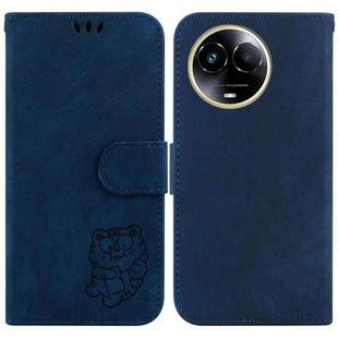 For Realme 11 5G Global Little Tiger Embossed Leather Phone Case(Dark Blue)