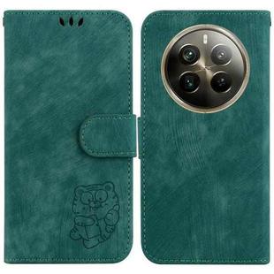 For Realme 12 Pro+ Global Little Tiger Embossed Leather Phone Case(Green)