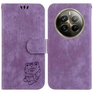 For Realme 12 Pro+ Global Little Tiger Embossed Leather Phone Case(Purple)