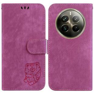 For Realme 12 Pro+ Global Little Tiger Embossed Leather Phone Case(Rose Red)