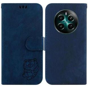 For Realme 12+ Little Tiger Embossed Leather Phone Case(Dark Blue)