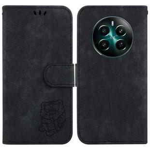 For Realme 12+ Little Tiger Embossed Leather Phone Case(Black)