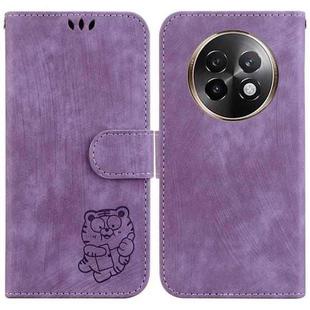 For Realme 13+ Global Little Tiger Embossed Leather Phone Case(Purple)