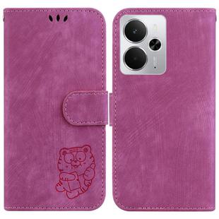 For Realme 14 Little Tiger Embossed Leather Phone Case(Rose Red)