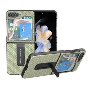 For Samsung Galaxy Z Flip5 ABEEL Carbon Fiber Texture Protective Phone Case with Holder(Green)