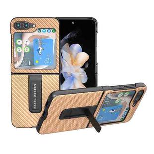 For Samsung Galaxy Z Flip5 ABEEL Carbon Fiber Texture Protective Phone Case with Holder(Gold)