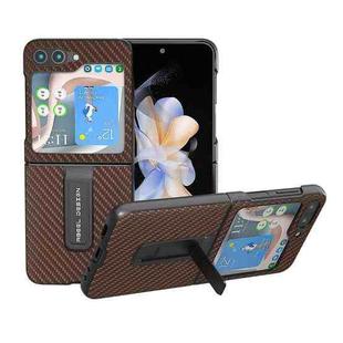 For Samsung Galaxy Z Flip5 ABEEL Carbon Fiber Texture Protective Phone Case with Holder(Dark Brown)
