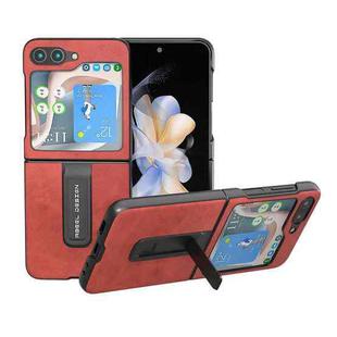 For Samsung Galaxy Z Flip5 ABEEL Two-color Calf Texture PU Phone Case with Holder(Red)