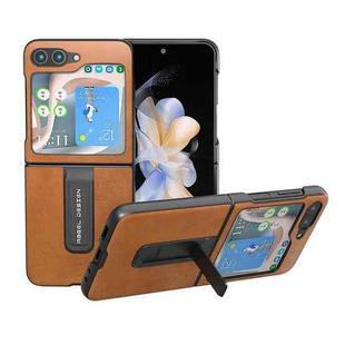For Samsung Galaxy Z Flip5 ABEEL Two-color Calf Texture PU Phone Case with Holder(Brown)