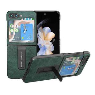 For Samsung Galaxy Z Flip5 ABEEL Dual Color Lichi Texture PU Phone Case with Holder(Green)