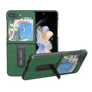 For Samsung Galaxy Z Flip5 ABEEL Genuine Leather Litchi Texture Phone Case with Holder(Green)