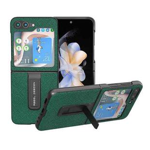 For Samsung Galaxy Z Flip5 ABEEL Cross Texture Genuine Leather Phone Case with Holder(Green)