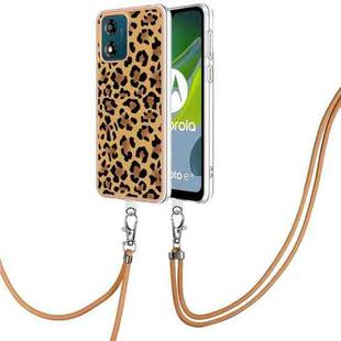 For Motorola Moto E13 Electroplating Dual-side IMD Phone Case with Lanyard(Leopard Print)