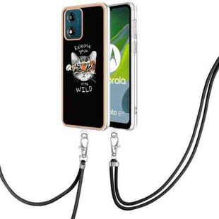 For Motorola Moto E13 Electroplating Dual-side IMD Phone Case with Lanyard(Natural Growth)