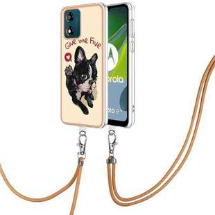 For Motorola Moto E13 Electroplating Dual-side IMD Phone Case with Lanyard(Lucky Dog)