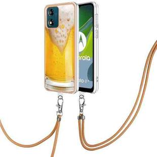 For Motorola Moto E13 Electroplating Dual-side IMD Phone Case with Lanyard(Draft Beer)