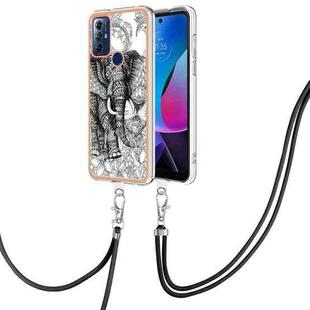 For Motorola Moto G Play 2023 Electroplating Dual-side IMD Phone Case with Lanyard(Totem Elephant)