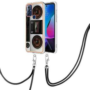 For Motorola Moto G Play 2023 Electroplating Dual-side IMD Phone Case with Lanyard(Retro Radio)