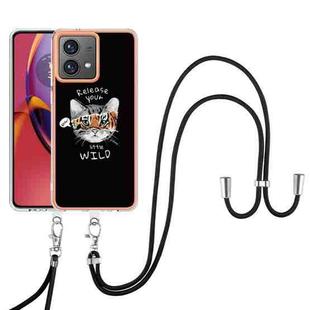 For Motorola Moto G84 Electroplating Dual-side IMD Phone Case with Lanyard(Natural Growth)