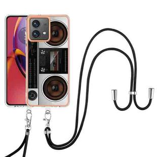 For Motorola Moto G84 Electroplating Dual-side IMD Phone Case with Lanyard(Retro Radio)