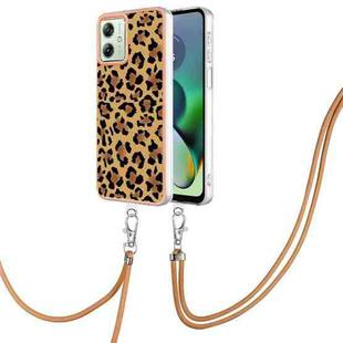 For Motorola Moto G54 Electroplating Dual-side IMD Phone Case with Lanyard(Leopard Print)