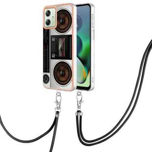 For Motorola Moto G54 Electroplating Dual-side IMD Phone Case with Lanyard(Retro Radio)