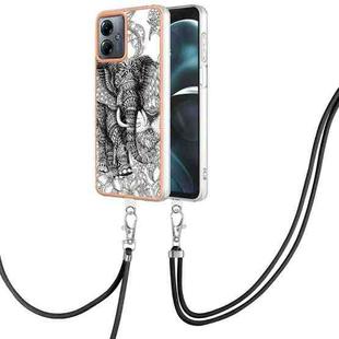 For Motorola Moto G14 Electroplating Dual-side IMD Phone Case with Lanyard(Totem Elephant)