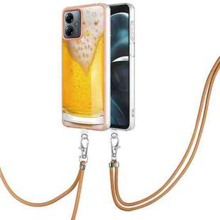 For Motorola Moto G14 Electroplating Dual-side IMD Phone Case with Lanyard(Draft Beer)