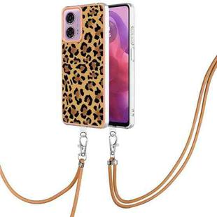 For Motorola Moto G04 4G / G24 4G Electroplating Dual-side IMD Phone Case with Lanyard(Leopard Print)