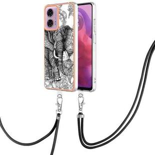 For Motorola Moto G04 4G / G24 4G Electroplating Dual-side IMD Phone Case with Lanyard(Totem Elephant)