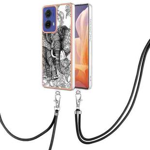 For Motorola Moto G85 Electroplating Dual-side IMD Phone Case with Lanyard(Totem Elephant)