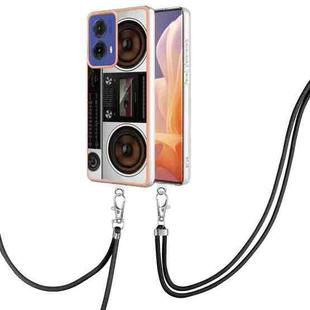 For Motorola Moto G85 Electroplating Dual-side IMD Phone Case with Lanyard(Retro Radio)