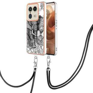 For Motorola Edge 50 Ultra Electroplating Dual-side IMD Phone Case with Lanyard(Totem Elephant)