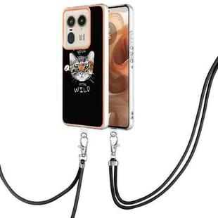 For Motorola Edge 50 Ultra Electroplating Dual-side IMD Phone Case with Lanyard(Natural Growth)