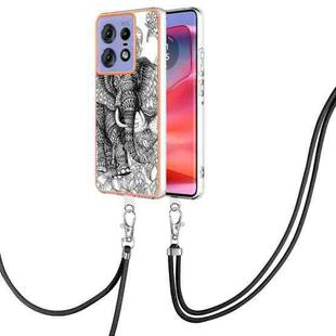 For Motorola Edge 50 Pro Electroplating Dual-side IMD Phone Case with Lanyard(Totem Elephant)